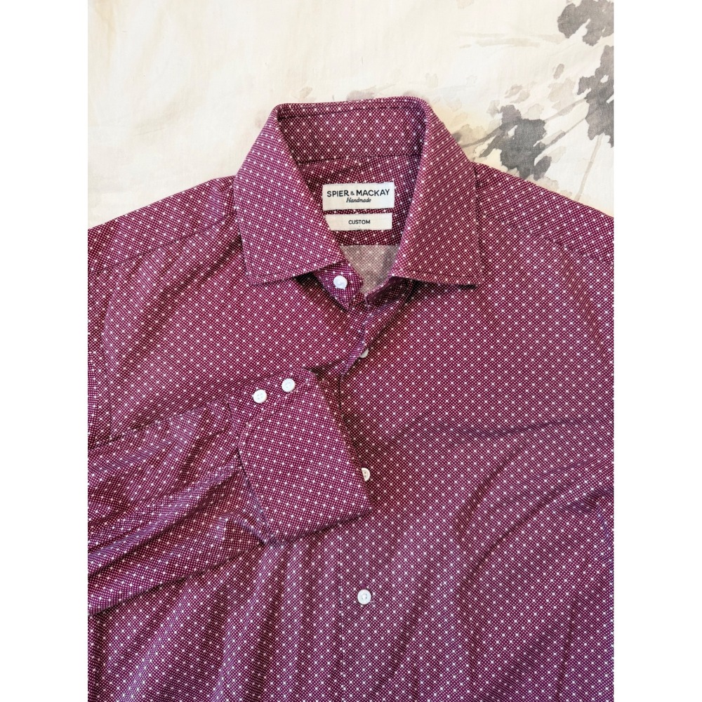 Spier & Mackay Handmade Custom Burgundy Micro Dot Cotton Dress Shirt French Cuff